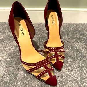 Burgundy Suede Pumps w/ gold studs